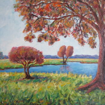 Painting titled "le vieil arbre et l…" by Joel Jeanniot, Original Artwork, Oil Mounted on Wood Stretcher frame