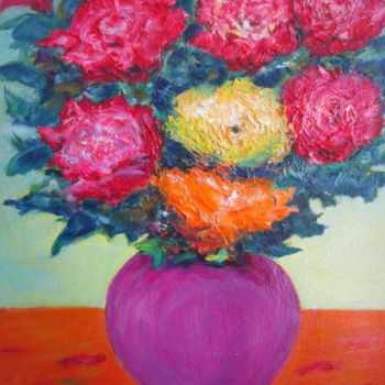 Malerei mit dem Titel "bouquet de roses au…" von Joel Jeanniot, Original-Kunstwerk, Öl