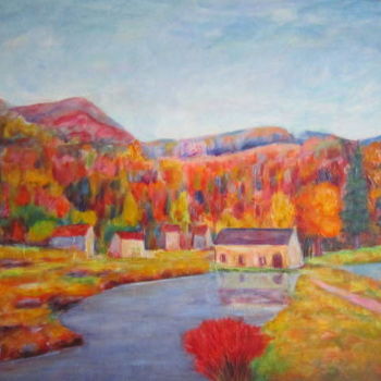 제목이 "automne sur  les  V…"인 미술작품 Joel Jeanniot로, 원작, 기름 나무 들것 프레임에 장착됨