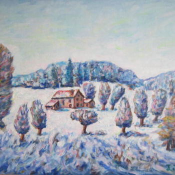 Painting titled "Plombière, neige su…" by Joel Jeanniot, Original Artwork, Acrylic