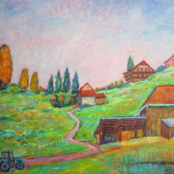 Peinture intitulée "ballade en Suisse,…" par Joel Jeanniot, Œuvre d'art originale, Huile Monté sur Châssis en bois