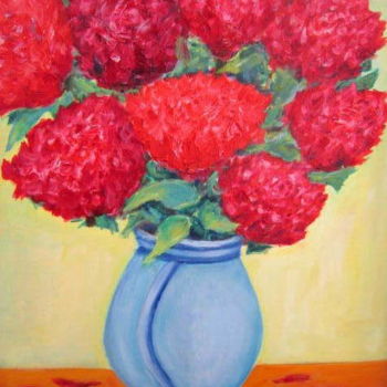 Peinture intitulée "bouquet de roses au…" par Joel Jeanniot, Œuvre d'art originale, Huile Monté sur Châssis en bois