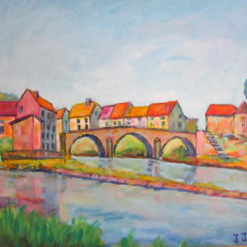 Peinture intitulée "Derrière le  pont à…" par Joel Jeanniot, Œuvre d'art originale, Huile Monté sur Châssis en bois