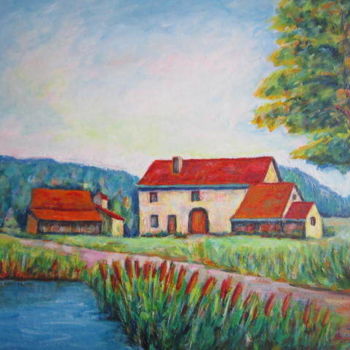 Painting titled "La  ferme  aux  "ba…" by Joel Jeanniot, Original Artwork, Oil