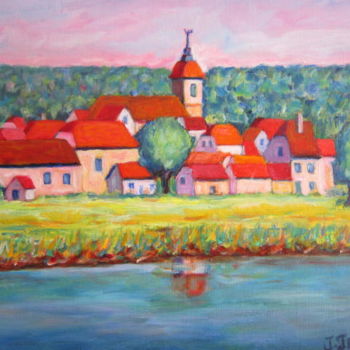Painting titled "Soing,  le village…" by Joel Jeanniot, Original Artwork, Oil Mounted on Wood Stretcher frame