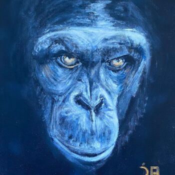 Painting titled "Gorille in blue" by Joele Ardans, Original Artwork, Acrylic