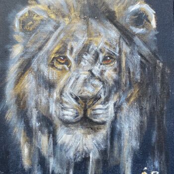 Painting titled "Lion in gold" by Joele Ardans, Original Artwork, Acrylic