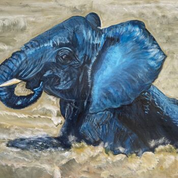 Painting titled "Elephant in blue" by Joele Ardans, Original Artwork, Acrylic