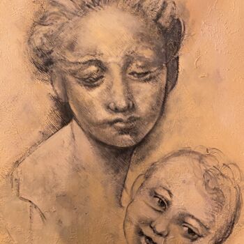 Painting titled "Mother and child" by Joele Ardans, Original Artwork, Acrylic