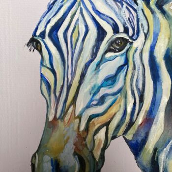 Painting titled "Rainbow zebra" by Joele Ardans, Original Artwork, Watercolor