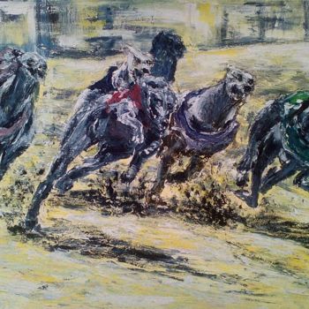 Painting titled "Greyhound Race" by Joël Hugoo, Original Artwork, Acrylic