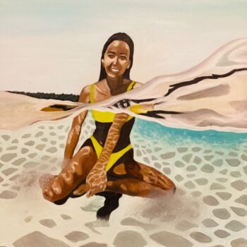 Malerei mit dem Titel "La Surfeuse 2 : La…" von Joelle Casimir (Design_me8), Original-Kunstwerk, Öl