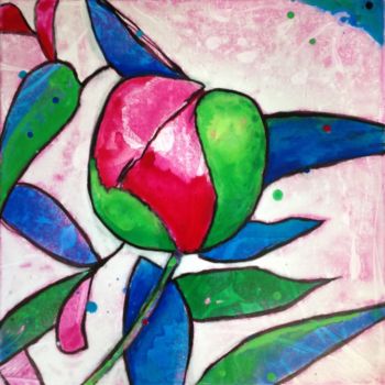 Painting titled "Pivoine III" by Joëlle Dubois, Original Artwork, Acrylic