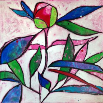 Painting titled "Pivoine II" by Joëlle Dubois, Original Artwork, Acrylic