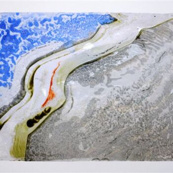 Scultura intitolato "la mer" da Joelle Gavin, Opera d'arte originale, Vetro Montato su Metallo