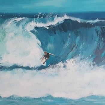 "Wave Lacanau" başlıklı Tablo Joelle Kehal (Joelle De Lacanau) tarafından, Orijinal sanat, Akrilik Ahşap Sedye çerçevesi üze…