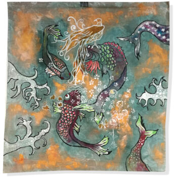 Текстильное искусство под названием "la danse des poisso…" - Joelle Morisset, Подлинное произведение искусства, Акрил