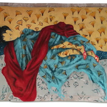 Arte tessile intitolato "Femme japonaise aux…" da Joelle Morisset, Opera d'arte originale, Acrilico
