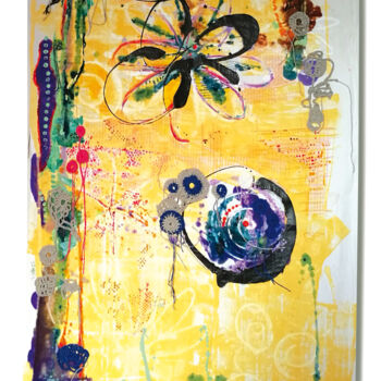 Текстильное искусство под названием "tenture deux fleurs…" - Joelle Morisset, Подлинное произведение искусства, Акрил