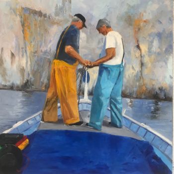 Pittura intitolato "Les pêcheurs" da Jam, Opera d'arte originale, Olio