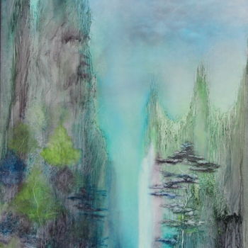 Schilderij getiteld "Waterfall" door Joëlle Rhode, Origineel Kunstwerk, Olie Gemonteerd op Frame voor houten brancard