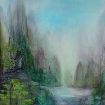 Painting titled "Rustling water" by Joëlle Rhode, Original Artwork, Oil Mounted on Wood Stretcher frame