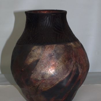 Escultura intitulada "vase raku cuivré" por Joëlle Thanel, Obras de arte originais, Cerâmica