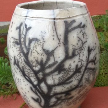 Sculpture intitulée "vase à l'arbre Raku" par Joëlle Thanel, Œuvre d'art originale, Céramique
