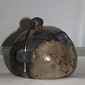 Sculpture intitulée "Boite ronde laiton…" par Joëlle Thanel, Œuvre d'art originale, Céramique