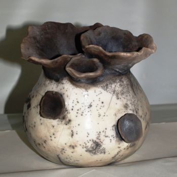 Escultura intitulada "vase corole RAKU" por Joëlle Thanel, Obras de arte originais, Cerâmica