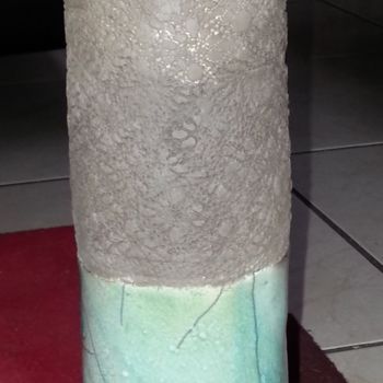 Escultura titulada "vase turquoise RAKU" por Joëlle Thanel, Obra de arte original, Cerámica