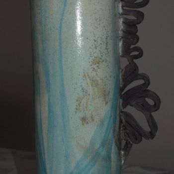Sculpture titled "grand vase turquois…" by Joëlle Thanel, Original Artwork, Ceramics