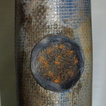 Sculpture titled "vase raku brun" by Joëlle Thanel, Original Artwork, Ceramics