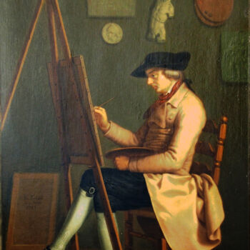 Pittura intitolato "Autoportrait au che…" da Johann Heinrich Wilhelm Tischbein, Opera d'arte originale, Olio