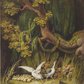 Peinture intitulée "Une oie et un jars…" par Johann Heinrich Wilhelm Tischbein, Œuvre d'art originale, Huile