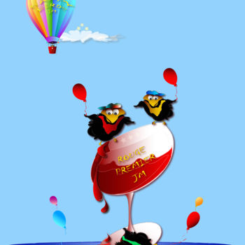 Digitale Kunst mit dem Titel "Happy Birds Rouge P…" von Johannes Murat, Original-Kunstwerk