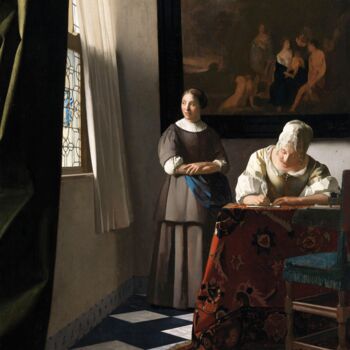 Schilderij getiteld "Woman Writing a Let…" door Johannes Vermeer, Origineel Kunstwerk, Olie