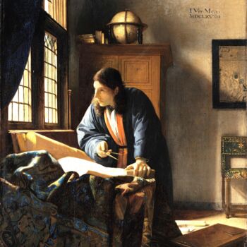 Schilderij getiteld "The Geographer" door Johannes Vermeer, Origineel Kunstwerk, Olie