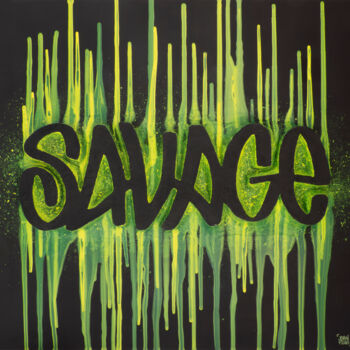 Painting titled "Green Savage" by John Fluo, Original Artwork, Acrylic