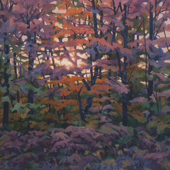 Pintura intitulada "Sunrise over ferns" por John Hancock, Obras de arte originais, Óleo