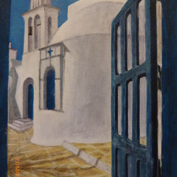 Malerei mit dem Titel "Greek church" von John M. Miller, Original-Kunstwerk, Acryl
