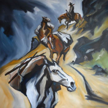 Painting titled "Packhorses on a Mou…" by John Macfarlan, Original Artwork, Oil