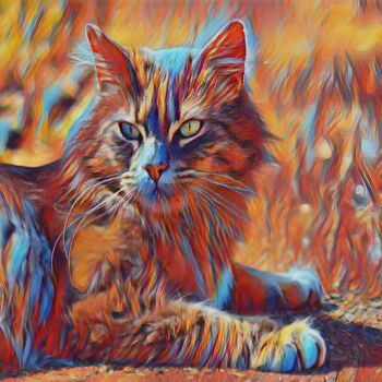 Arts numériques intitulée "Cat - a pet - Chat…" par John Mailly, Œuvre d'art originale, Travail numérique 2D