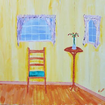 Painting titled "Chair and vase" by John Morrison, Original Artwork, Acrylic Mounted on Wood Stretcher frame