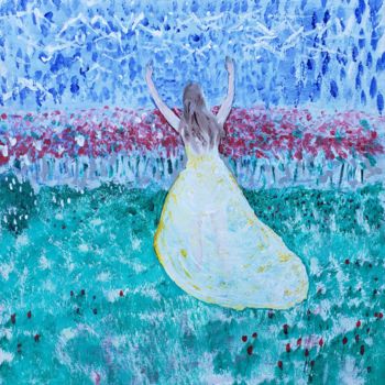 Painting titled "Girl in a field" by John Morrison, Original Artwork, Acrylic Mounted on Wood Stretcher frame