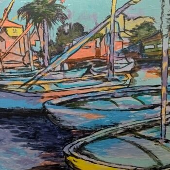 Pintura intitulada "Petit port de pêche…" por John Philip Warman, Obras de arte originais, Acrílico