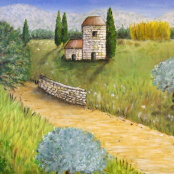 Malarstwo zatytułowany „Campagne Provençale” autorstwa John Regnier, Oryginalna praca, Olej Zamontowany na Drewniana rama no…