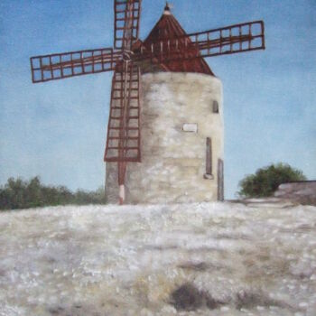 Peinture intitulée "Moulin d'Alphonse D…" par John Regnier, Œuvre d'art originale, Huile Monté sur Châssis en bois