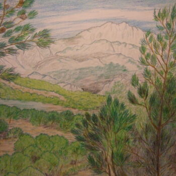 Drawing titled "Campagne Aixoise, v…" by John Regnier, Original Artwork, Pencil Mounted on Glass