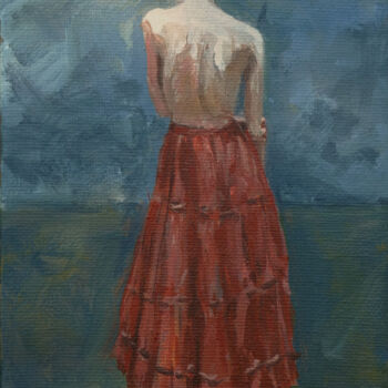 Pintura intitulada "The Red Skirt" por John Vesty, Obras de arte originais, Óleo